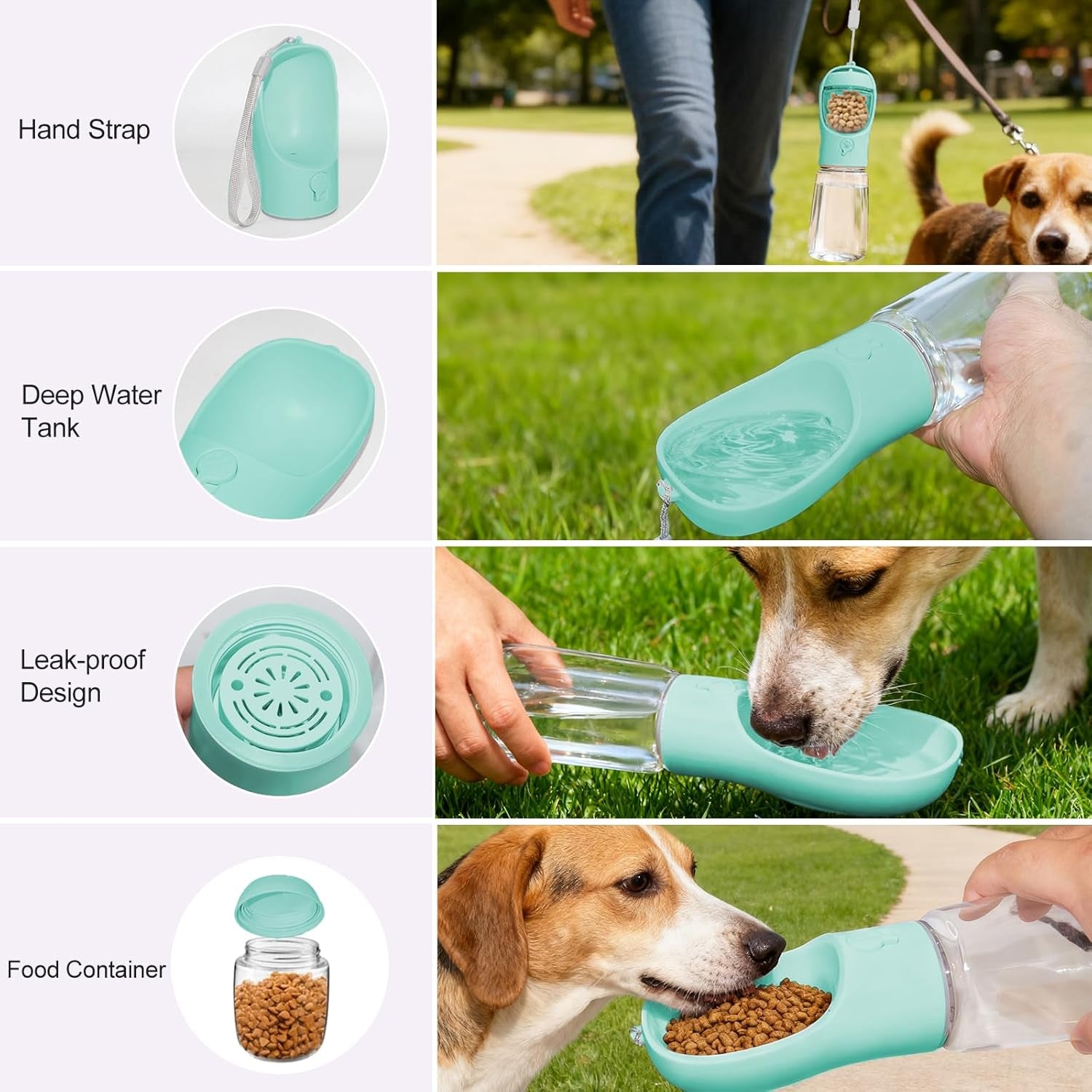 Dog Water Bottle, Portable Water Bottle with Food Container for Dogs Cat Pet Hiking Walking Travel Camping, Leak-Proof Dog Water Bowl Dispenser with Feeder Function Puppy Essentials