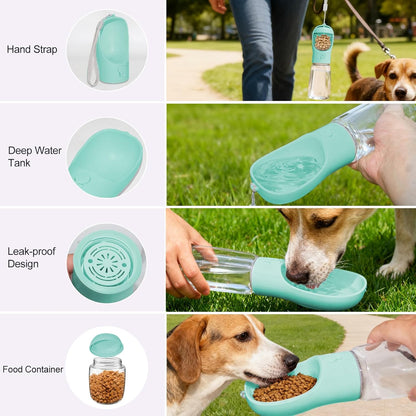 Dog Water Bottle, Portable Water Bottle with Food Container for Dogs Cat Pet Hiking Walking Travel Camping, Leak-Proof Dog Water Bowl Dispenser with Feeder Function Puppy Essentials