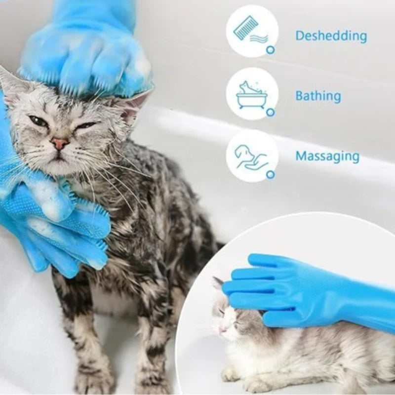 2Pcs Pet Grooming Cleaning Gloves Dog Massage Bathing Cleaning Glove Soft Silicone Hair Removal Glove Hand Skin Protection Glove